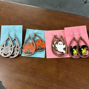 Halloween Themed Wooden Earrings Set